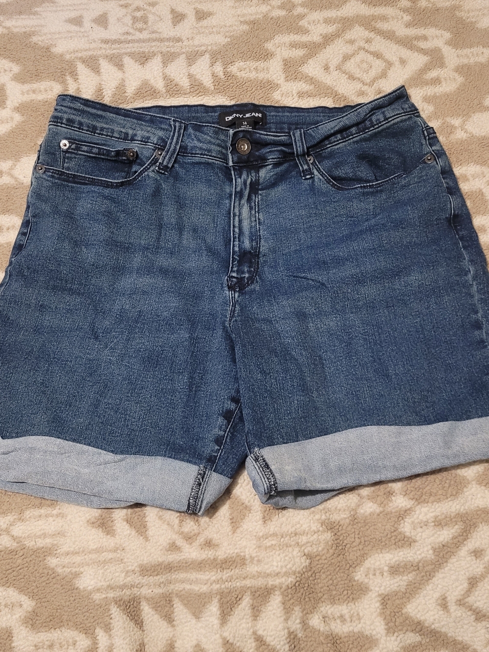 DKNY Blue Rolled-Hem Denim Shorts